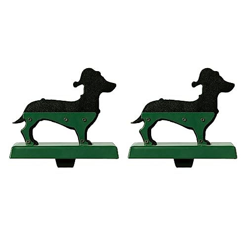 Glitzhome Wooden Christmas Stocking Holder Set of 2 Dachshund Xmas Decoration,Red3