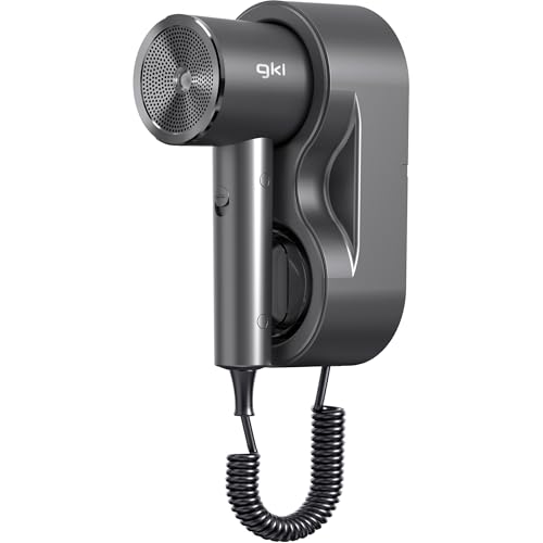 Grunkel - Secador de pelo para hoteles y alojamientos turisticos y hostels con 1600w, 3 temperaturas y 2 niveles de potencia con soporte para pared de fácil instalación. (NEGRO)