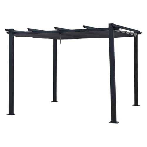 Pergola Autoportante Cassis, Structure Aluminium Anthracite, Toile Rétractable Polyester 180 g/m² Grise, Déperlante