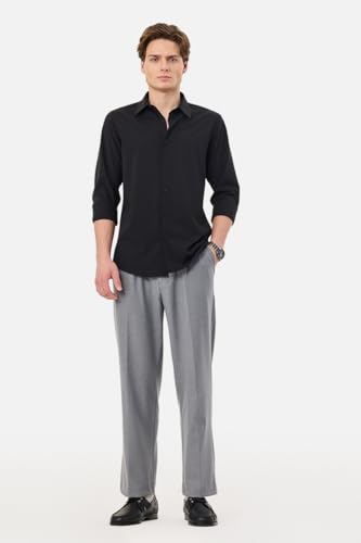 Image of SNITCH Men Casual Trousers| Baggy Fit Mid Rise Solid Plain Front Style | Breathable Cotton Blend & Lightweight Linen Fabric for Summer & Everyday Outings