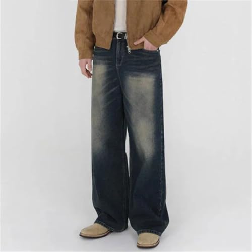 Men's High Street Denim Pants Washing Vintage Bottom Straight Wide Leg Jeans2