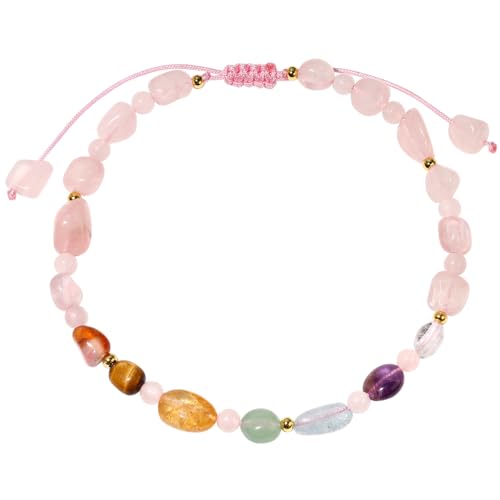 Image of 7 Chakra Crystals and Stones Ankle Bracelets for Women,Rose Quartz