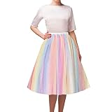 Women's Short Knee Length Night Out Bridal Tulle Skirt (Rainbow, XX-Large)