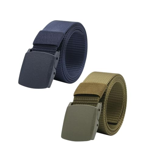 BESTYASH 2pcs Lightweight Nylon Canvas Belt Men Waist Belt Plastic Buckle Elastic for Outdoor Activities