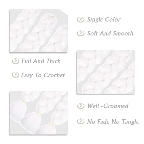 Afnote White Braiding Hair Extensions 24 Inch 3 Packs Synthetic High Temperature Jumbo Braiding Hair Twist Crochet Braids Hair For Women(60#) #TOP2