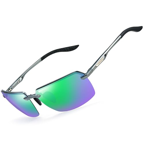 Image of BIRCEN Mens Polarized Sunglasses for Driving: Rimless UV Protection Sun Glasses with Al-Mg Frame for Fishing Traveling Golf