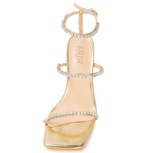 Women's Kitten Heel Rhinestone Sandals Lace Up Slingback Square Open Toe Heels Sparkling Sandals with Stiletto Buckle Strap for Dress Party Prom Wedding High Heeled Shoes3