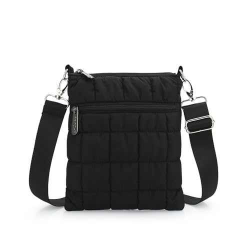 Small Quilted Crossbody Bag for Women Puffer Cross Body Purse with Shoulder Strap Wallet Cute Mini Handbags Light-Weight Black