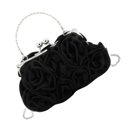 Sac à main en satin avec roses en relief et chaîne amovible haute couture