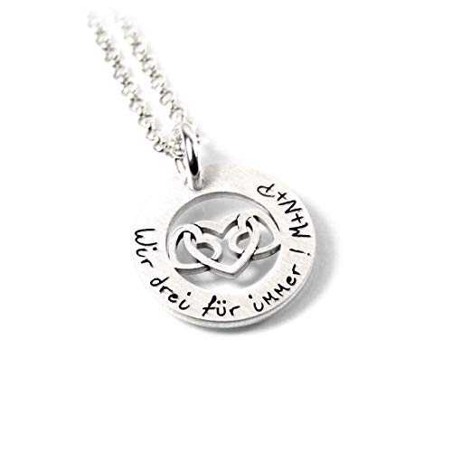 drei Herzen verschlungen Anhänger und Kette 925 Silber individuelle Gravur Herzen Doppelherz doppel Herz Liebe Love Symbol Partner Herzchen Herz in Herz Familie | Form: rund | Namenskette | PS99KE2 Cover