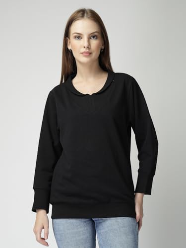 Image of Women's Boyfriend /Loose Fit Full Sleeve Drop Shoulder Loopknit V-Neck Neck Sweatshirt Oversized Cotton Winter T-Shirt for Women Korean Style Casual | Trendy Baggy Fit for Girls