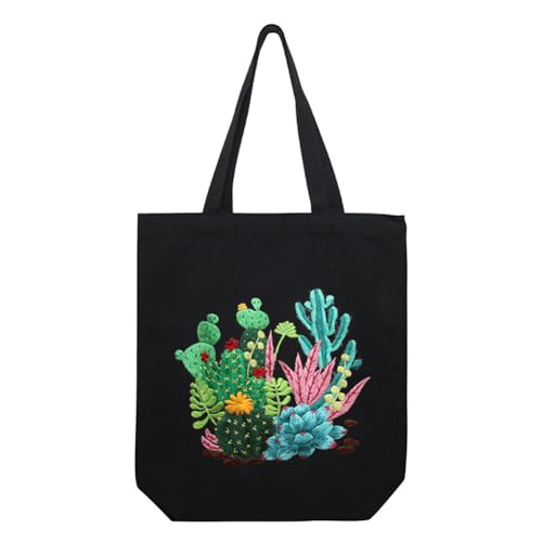 Image of Eforcase Canvas Handbag Embroidery Kit, Flower Embroidery DIY Craft Floral Tote Bag Beginner Kit Include Hoops Color Threads Needle, DIY Sewing Stamped Set