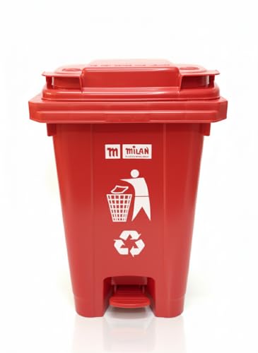 Image of Milan Plastic Garbage Waste Dustbin with Step-On Pedal 65 Ltr Red
