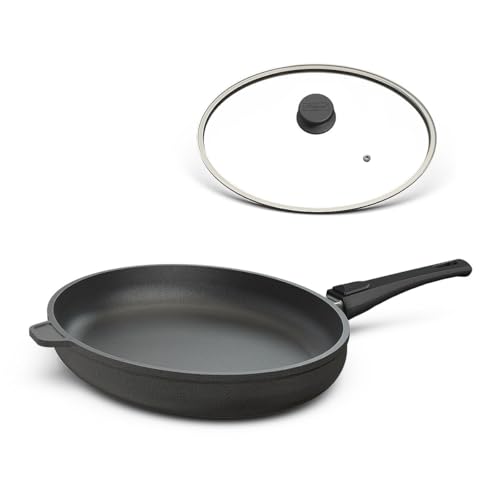 Hoffmann Fischpfanne 39 x 29 cm Oval mit Deckel Induktionsgeeignet I Backofengeeignet bis 280 Grad I Schnitzelpfanne beschichtet Induktion I Bratpfanne Backofen Ceranfeld Glasdeckel