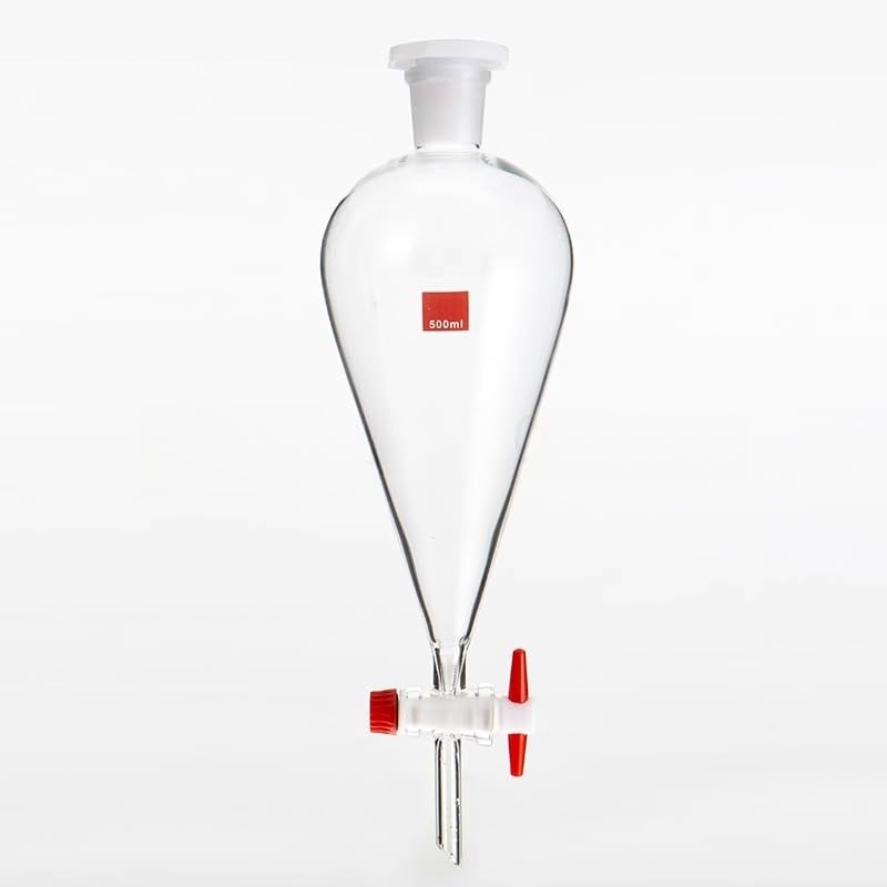 Imbuto separatore a forma di pera in vetro da laboratorio marrone e trasparente da 1 pezzo for la separazione di oli essenziali e esperimenti chimici(1000ml transparent)