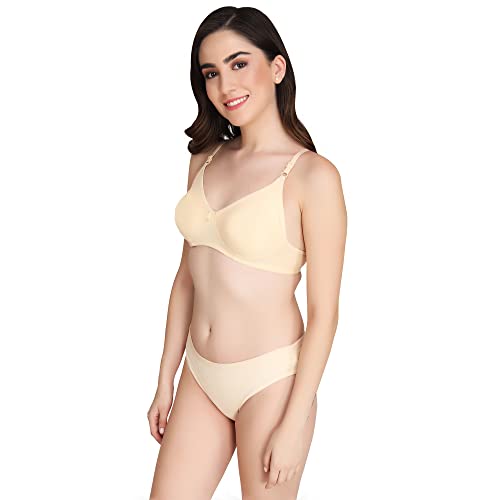 Image of Non Padded Bra Panty Set - Made of Pure Cotton Full Coverage Non Wired Seamless Pushup Soft Cup for T-Shirt Saree Dress Sports Garment for Daily Use Everyday