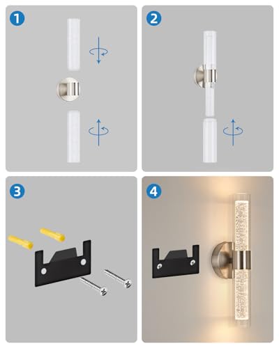 Image of OKELI Battery Operated Crysta Wall Sconces, Brushed Nickel Battery Wall Sconce with Remote Control, LED Rechargeable Sconces, 3000K-6000K Wireless Wall Light for Bedroom, Living Room, Hallway, 1 Pack
