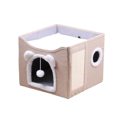CYWOPVEQ 猫 ハウス ペットハウス 猫ベッド 屋根付き キャットタワー オシャレ ペット階段 小型犬 猫ちぐら オオガタネコヨウ 猫ドーム 室内 家 小屋 隠れ家 低い 猫タワー ミニ 座れるキャットハウス (オフホワイト)