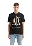 A | X ARMANI EXCHANGE Men's Armani Exchange Gold Embroidered Icon Tee, Black, Small