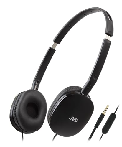 JVC HA S160M B Flats   Auriculares Plegables y compactos en Color de Moda Brillante, con Interruptor para micrófono de Encendido/Apagado, Ideal para teletrabajo y seminarios en línea (Negro)