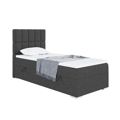 MEBLINI Boxspringbett mit Bettkasten - Gepolstert Einzelbett mit Matratze und Topper - Polsterbett mit Stauraum - Bett mit Kopfteil - Stauraumbett - Lukas - 100x200 Links - H3/Dunkelgrau Webstoff MEBLINI Boxspringbett mit Bettkasten - Gepolstert Einzelbett mit Matratze und Topper - Polsterbett mit Stauraum - Bett mit Kopfteil - Stauraumbett - Lukas - 100x200 Links - H3/Dunkelgrau Webstoff