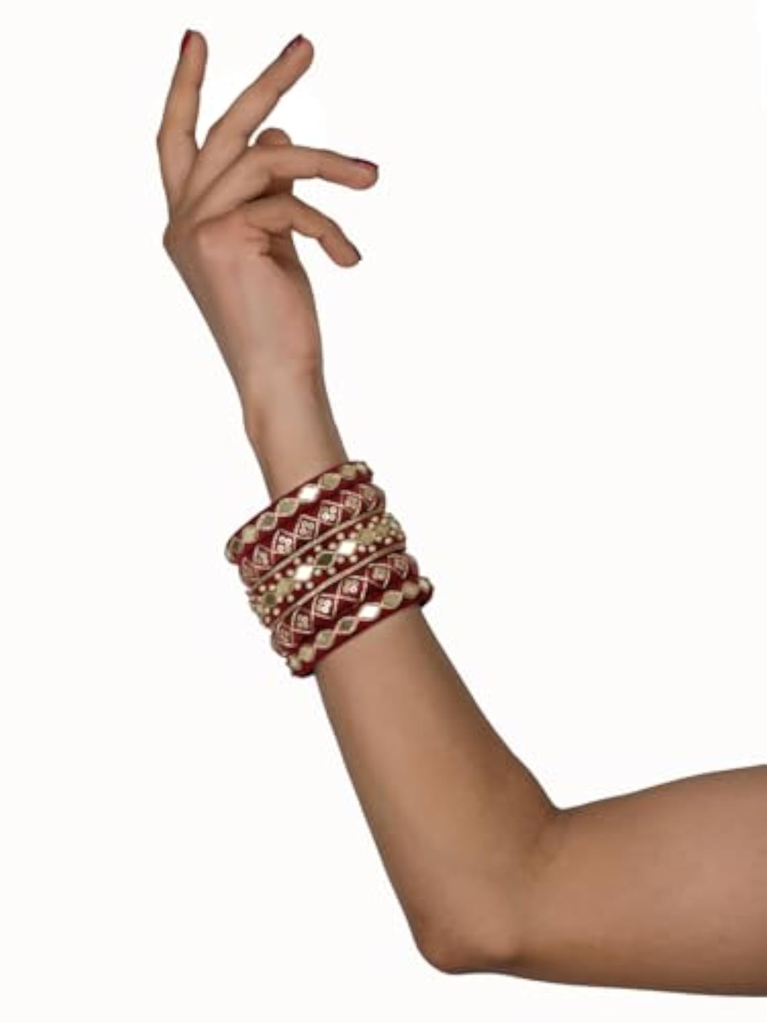 Handcrafted Maroon Mirror Work Cotton Thread Bangle Set for Women