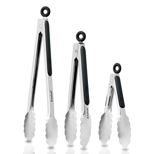 Anaeat Premium Küchenzange 3er Set - Robuste Lebensmittelzange aus Edelstahl mit langem Griff und rutschfestem Silikongriff zum Kochen, Backen, Grillen – hitzebeständig bis 460 °F