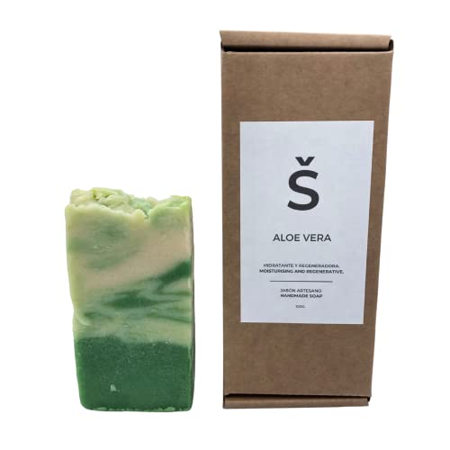 Jabón de Aloe Vera Natural Artesanal | Jabones para regalar | Para pieles Secas y Arrugadas | Jabón de Manos, Cuerpo y Cara Calmante y Refrescante | Sin Aceite de Palma (100 g) Cover