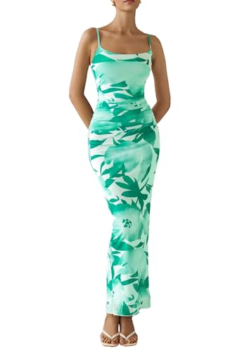 PRETTYGARDEN Summer Wedding Guest Dresses for Women 2025 Spaghetti Strap Mesh Bodycon Beach Floral Maxi Long Dresses