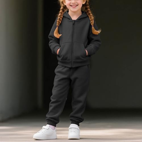 Girls 2 Piece Oufits Loose Full Zip Long Sleeve Sweatshirt Hoodies & Sweatpants Fleece Warm Tracksuit for Boys 1-10 Years3