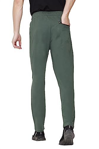 Image of Plus Size Cotton Loop Knit Lowers for Men with Zip Pocket, Night Pant, Sports Trouser, Gym n Lounge Wear Track Pant for Boys Olive 7XL