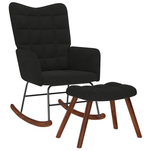 vidaXL Chaise à Bascule avec Tabouret en Velours Noir