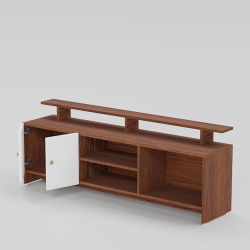 Image of TV Unit for Living Room | TV Stand Table | Wooden TV Cabinet | TV Table Furniture for Home & Living Room | Assembly-DIY | Color-Cherry Pine & White