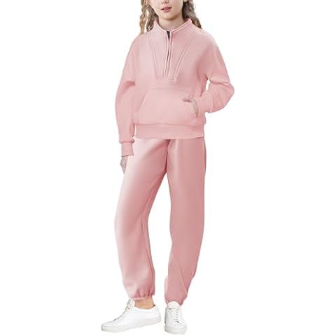 U·nikaka Girls Clothing Sets Half Zip Sweatsuit Outfits Sweatshirt and Sweatpants Fleece Pullover Joggers Set with Pockets Cover