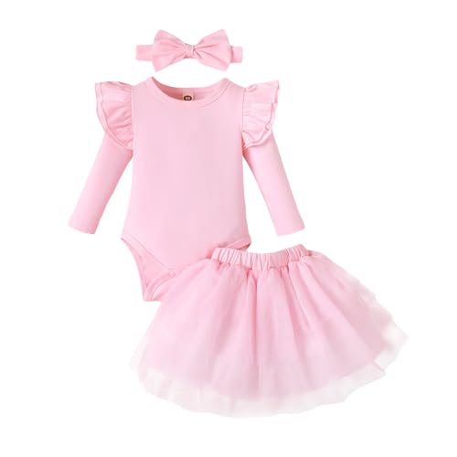 Opiniones y reviews de falda pantalón para Bebé más recomendados. 47 Doahapyker - Mameluco de manga con volantes para bebé y niña, conjunto de falda tutú, C-rosa-manga larga, 12-18 Meses
