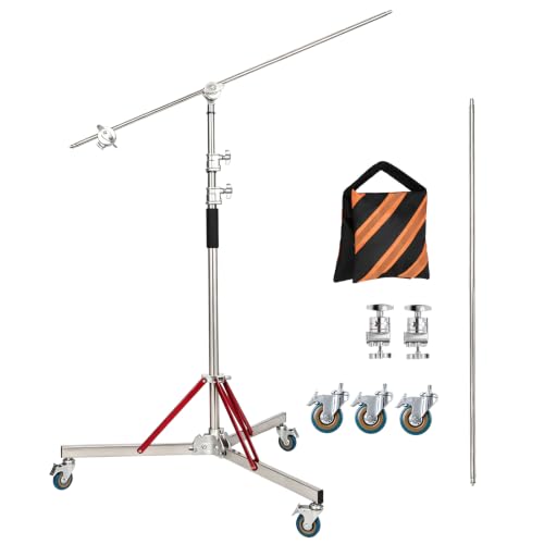 FEIFANTEAM Heavy Duty Stand with Boom Arm & Casters, 10.17ft/310cm Stainless Steel Photography Light Stand Kit with Extension Arm, 2 Grip Heads, Sandbag for Studio Lighting, Monolight, Softbox by FEIFANTEAM - Used condition - US$112.26