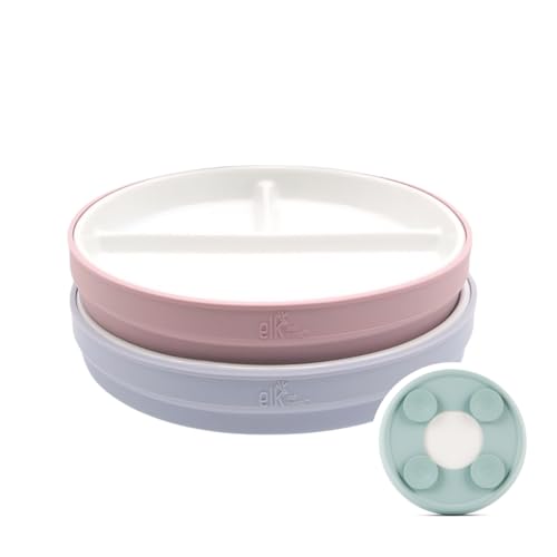 Elk And Friends Platos De Porcelana Para Niños De 7.8 Con Divisiones Y Ventosas De Silicona. Aptos Para Niños Pequeños. Apto Para Microondas Y Lavavajillas. Platos Antideslizantes Para Aperitivos.