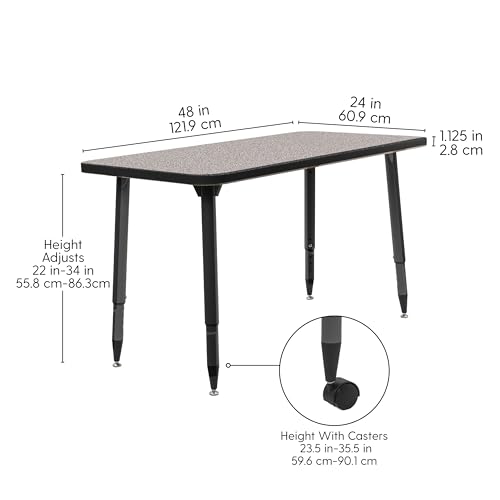 Image of Adapte Commercial Classroom Activity Table - 24 inch x 48 inch Rectangle, ADA Compliant Tapered Legs with Glides & Casters, Adjustable Height 22-34 inch Wheelchair Accessible, School & Office Furniture