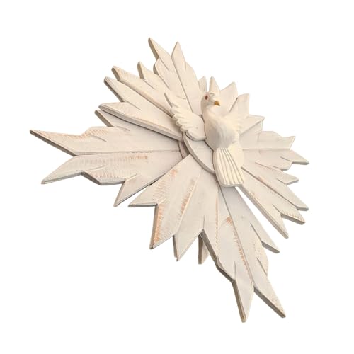 Divino Espírito Santo Grande de Madeira Eucalipto Resplendor Duplo 55cm Artesanato Mineiro Rústico B