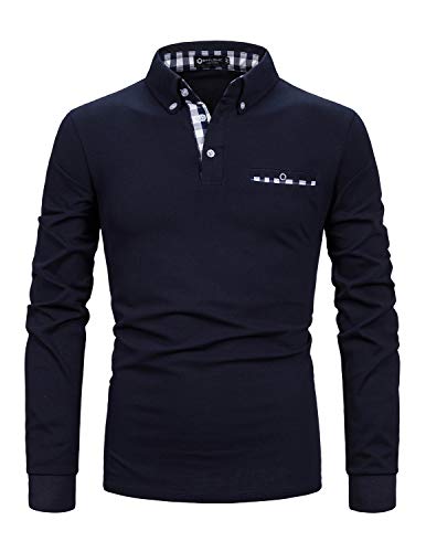 STTLZMC Mode Polo Homme Manche Longue Golf Poloshirt Coton Casual Col Contrasté Tops #23 Bleu 3XL