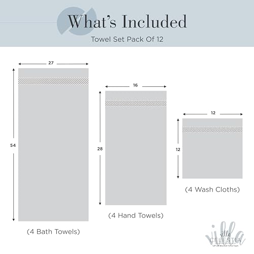 Image of 12-Piece 100% Cotton Towel Set, 4 Bath Towels, 4 Hand Towels, 4 Wash Cloth, Quick-Dry, Blue