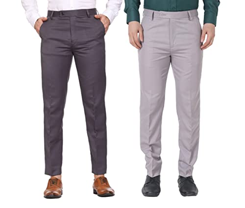 Image of MALENO Men Formal Trouser Regular Fit Solid | Soft and Breathable Pant Combo (Pack of 2)