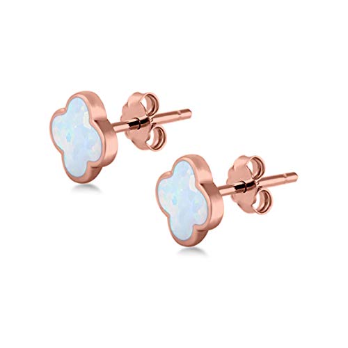 Clover Flower Stud Earring Created Opal 925 Sterling Silver (6.20mm)3
