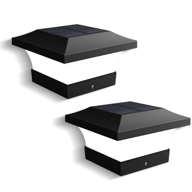 T-SUN Solar Post Lights, Waterproof Outdoor Solar Post Cap Lights for 4X4 Wooden Posts, 6000K Cool White LED Lighting, Deck, Patio Garden Decor or Fence(2 Pack)