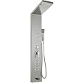 Happybuy 5 in1 Shower Panel Tower System Brushed Silver Stainless Steel Multi-Function Shower Panel with Spout Rainfall Waterfall Massage Jets Tub Spout Hand Shower for Home Hotel Resort Split Type