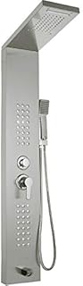 Happybuy 5 in1 Shower Panel Tower System Brushed Silver Stainless Steel Multi-Function Shower Panel with Spout Rainfall Waterfall Massage Jets Tub Spout Hand Shower for Home Hotel Resort Split Type