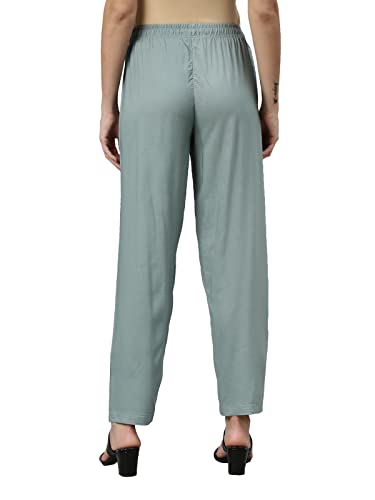 Image of GO COLORS Women Solid Mid Rise Relaxed Fit Viscose Casual Pants