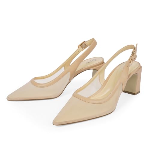 Image of QIY Womens Pumps Chunky Heel Pointed Toe Slingback Heels for Women