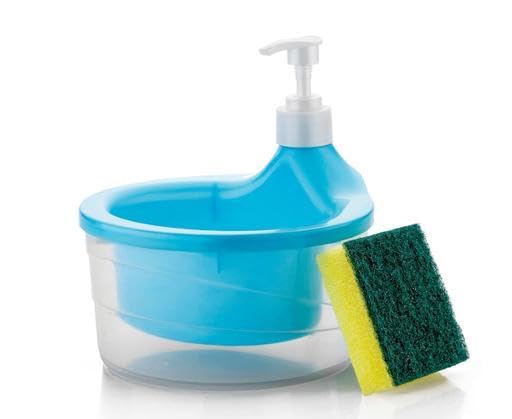 Premium Plastic 2 in 1 Liquid Soap Dispenser for Kitchen Sink Dishwasher Liquid Holder Liquid Dispenser Pump with Sponge Holder Kitchen Sink Accessories Items 500Ml