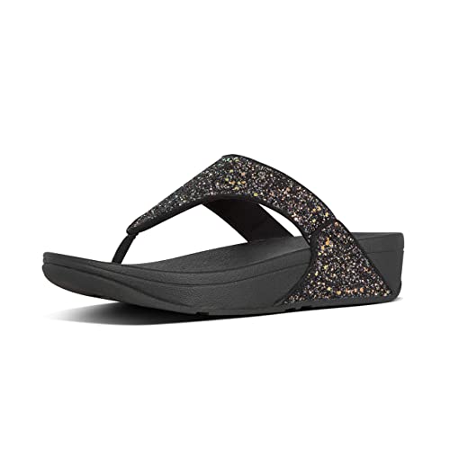 FitFlop Women s LULU Glitter Toe-Thongs Flip-Flop, Black Mix, US09 M US